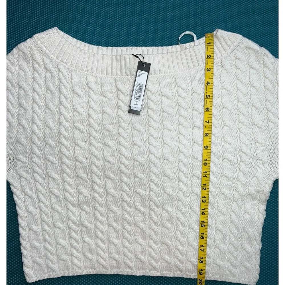Alice + Olivia Ina Off White Wool Blend Cable Knit Pullover Sweater